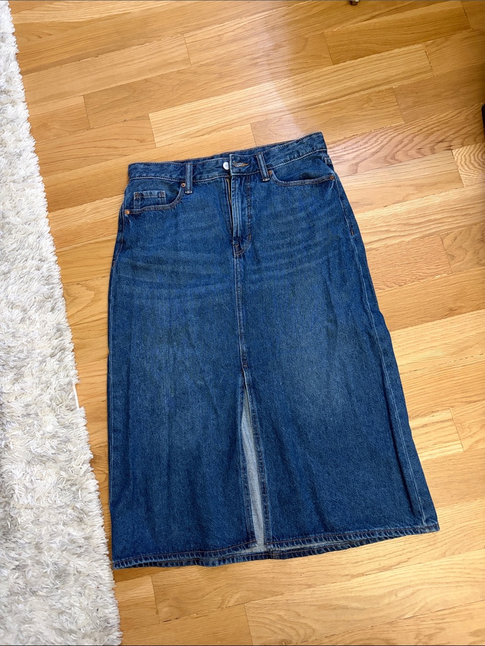 Old Navy Dark Blue Denim Midi Skirt with Front Slit